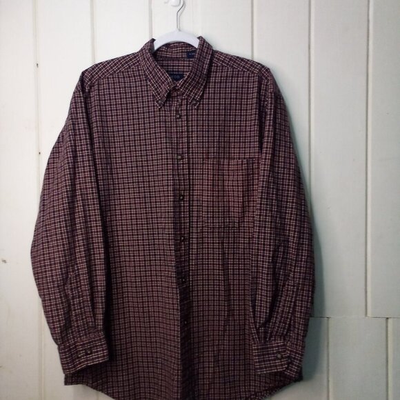 Izod Shirt Men L Button Down Long Sleeve Plaid Black Red - Picture 3 of 14